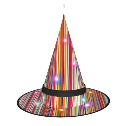 Vuoongt Bunte Streifen. Bedruckter Halloween-Hut, vielseitig, leicht, Kostümzubehör, faltbar, spitz, Hutwithlight von Vuoongt