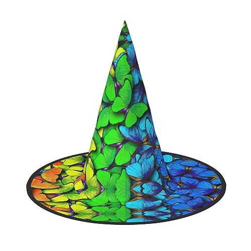 Vuoongt Bunter Schmetterlings-Druck, Halloween-Hut, vielseitig, leicht, Kostüm-Zubehör, faltbar, spitzer Hut Vuoongt Bunter Schmetterlings-Druck, Halloween-Hut, vielseitig, leicht, Kostüm-Zubehör, faltbar, spitzer Hut von Vuoongt