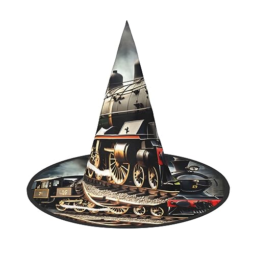 Vuoongt Dampflokomotive Zug Druck Halloween Hut Vielseitig Leicht Kostüm Zubehör Faltbarer Spitzhut von Vuoongt