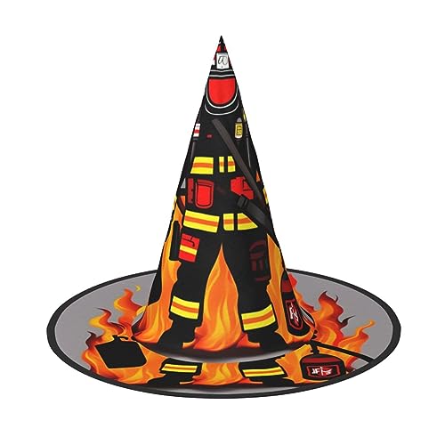 Vuoongt Feuerwehrmann Feuerwehrmann Druck Halloween Hut Vielseitig Leicht Kostüm Zubehör Faltbarer Spitzhut von Vuoongt