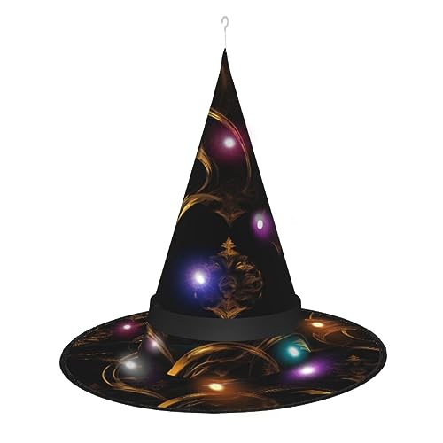 Vuoongt Goldfarbener schwarzer Tapetendruck, Halloween-Hut, vielseitig, leicht, Kostümzubehör, faltbar, spitz, Hutwithlight von Vuoongt