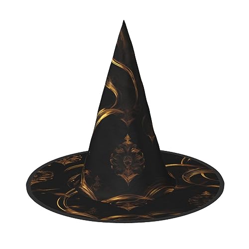 Vuoongt Goldfarbener schwarzer Tapetendruck, Halloween-Hut, vielseitig, leicht, Kostümzubehör, faltbarer Spitzhut von Vuoongt