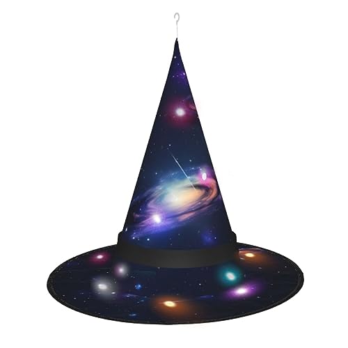 Vuoongt Halloween-Hut mit Galaxie-Motiv im Universum, vielseitig, leicht, Kostümzubehör, faltbar, spitz, Hutlicht von Vuoongt