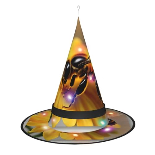 Vuoongt Halloween-Hut mit Honigbiene und Blumendruck, vielseitig, leicht, Kostümzubehör, faltbar, spitz, Hutlicht von Vuoongt