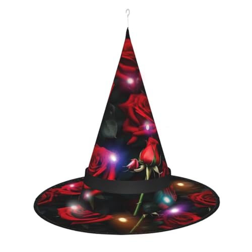 Vuoongt Halloween-Hut mit Rosen-Blumendruck, vielseitig, leicht, Kostümzubehör, faltbar, spitz, Hutwithlight von Vuoongt
