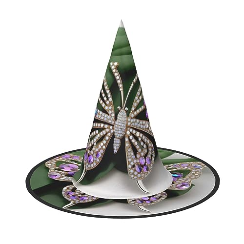 Vuoongt Halloween-Hut mit Strass-Schmetterlings-Aufdruck, vielseitig, leicht, Kostümzubehör, faltbar, spitzer Hut von Vuoongt