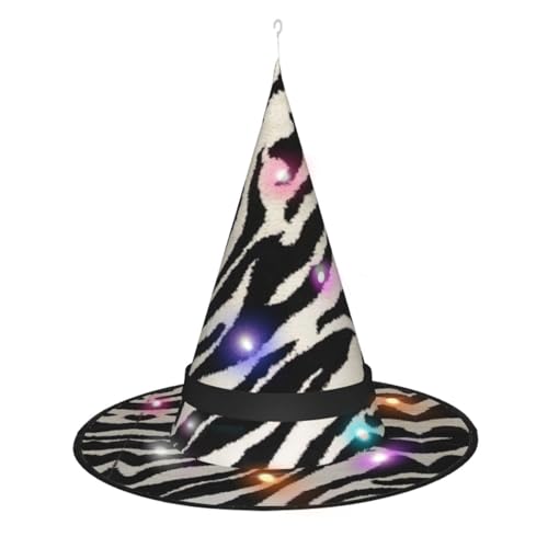 Vuoongt Halloween-Hut mit Zebra-Tierdruck, vielseitig, leicht, Kostümzubehör, faltbar, spitz, Hutwithlight von Vuoongt