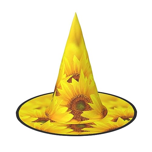 Vuoongt Halloween-Hut mit gelbem Sonnenblumendruck, vielseitig, leicht, Kostümzubehör, faltbar, spitzer Hut von Vuoongt