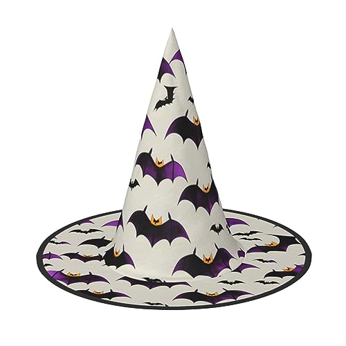 Vuoongt Halloween fliegende lila Fledermäuse Druck Halloween Hut vielseitiges leichtes Kostüm Zubehör Faltbarer Spitzhut von Vuoongt