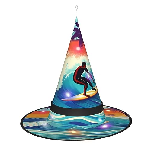 Vuoongt Hawaiianischer Surfer auf gewelltem Druck, Halloween-Hut, vielseitig, leicht, Kostümzubehör, faltbar, spitz, Hutwithlight Vuoongt Hawaiianischer Surfer auf gewelltem Druck, Halloween-Hut, vielseitig, leicht, Kostümzubehör, faltbar, spitz, Hutwithlight von Vuoongt