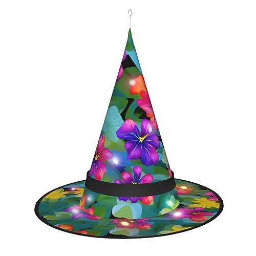 Vuoongt Hawaiianischer farbenfroher Blumendruck, Halloween-Hut, vielseitig, leicht, Kostümzubehör, faltbar, spitz, Hutwithlight Vuoongt Hawaiianischer farbenfroher Blumendruck, Halloween-Hut, vielseitig, leicht, Kostümzubehör, faltbar, spitz, Hutwithlight von Vuoongt