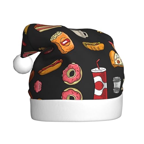 Vuoongt Hühnerbein Burger Drink Print Weihnachtsmütze für Erwachsene Weihnachtsdekoration für Neujahr Festliches Partyzubehör Vuoongt Hühnerbein Burger Drink Print Weihnachtsmütze für Erwachsene Weihnachtsdekoration für Neujahr Festliches Partyzubehör von Vuoongt