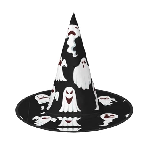 Vuoongt Lustiger weißer Geister-Druck, Halloween-Hut, vielseitig, leicht, Kostümzubehör, faltbar, spitzer Hut von Vuoongt