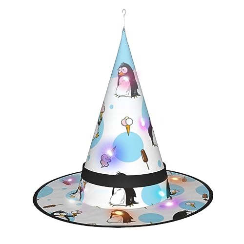 Vuoongt Niedlicher Pinguin-Druck, Halloween-Hut, vielseitig, leicht, Kostümzubehör, faltbar, spitz, Hutwithlight von Vuoongt