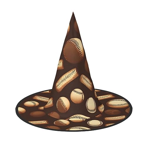 Vuoongt Retro-Baseball-Hut, brauner Druck, Halloween-Hut, vielseitig, leicht, Kostümzubehör, faltbar, spitzer Hut von Vuoongt