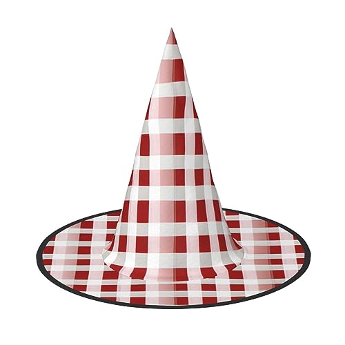 Vuoongt Roter karierter weißer Quadrate-Druck, Halloween-Hut, vielseitig, leicht, Kostümzubehör, faltbar, spitzer Hut von Vuoongt