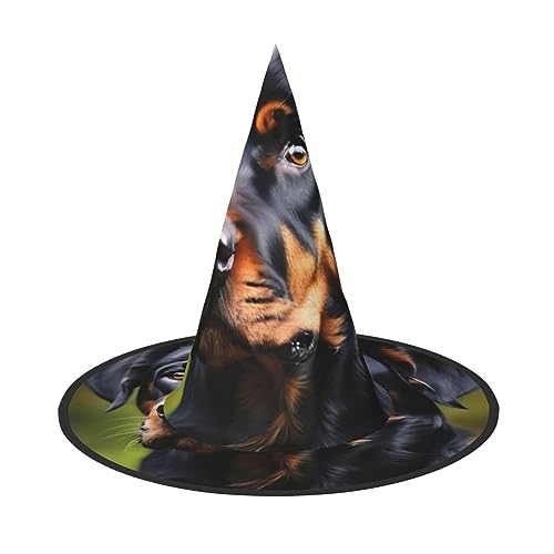 Vuoongt Rottweiler Muster Druck Halloween Hut Vielseitig Leicht Kostüm Zubehör Faltbarer Spitzhut von Vuoongt