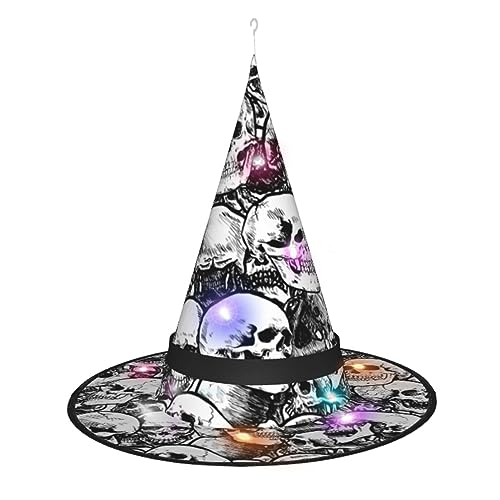 Vuoongt Schwarz-Weiß-Totenkopf-Muster, Halloween-Hut, vielseitig, leicht, Kostümzubehör, faltbar, spitz, Hutwithlight von Vuoongt
