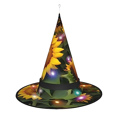 Vuoongt Sonnenblumen-Bienen-Druck, Halloween-Hut, vielseitig, leicht, Kostümzubehör, faltbar, spitz, Hutwithlight von Vuoongt