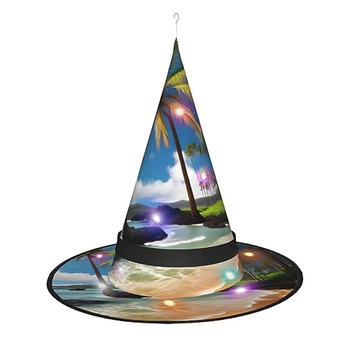 Vuoongt Tropische Palme Hawaii Strand Druck Halloween Hut Vielseitiges Leichtes Kostüm Zubehör Faltbar Spitzer Hutwithlight von Vuoongt