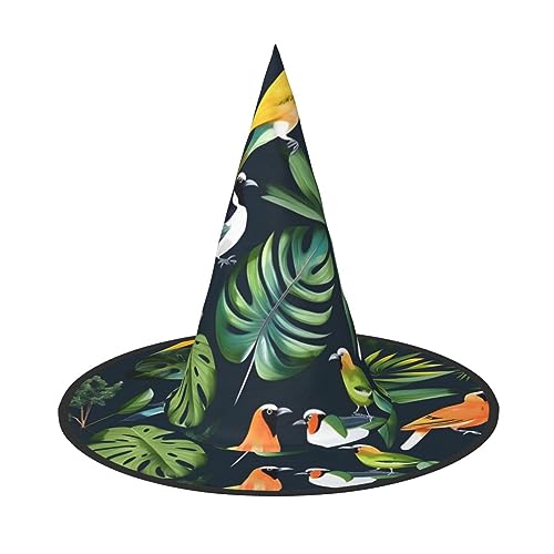 Vuoongt Tropische Vögel Pflanze Blatt Druck Halloween Hut Vielseitig Leicht Kostüm Zubehör Faltbarer Spitzhut von Vuoongt