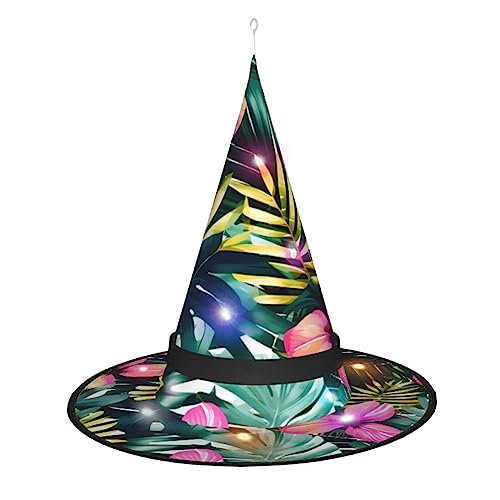 Vuoongt Tropischer Sommer, Hawaii-Blume, Palmblätter, Druck, Halloween-Hut, vielseitig, leicht, Kostümzubehör, faltbar, spitz, Hutwithlight von Vuoongt