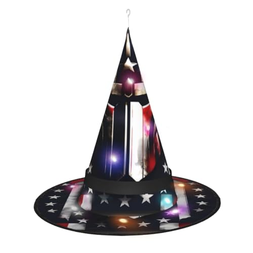 Vuoongt USA-Flagge, amerikanischer Spartaner-Druck, Halloween-Hut, vielseitig, leicht, Kostümzubehör, faltbar, spitz, Hutwithlight von Vuoongt