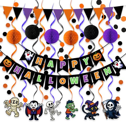Happy Halloween Banner Kit - Indoor/Outdoor Party Dekorationen, Hängende Banner für Halloween Party Supplies, Klassenzimmer, Zuhause, Geburtstag Dekor von Vusnud
