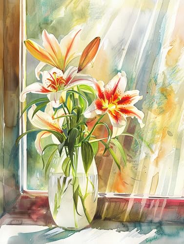 VwrxnchCoatx Colorful Flowers Embroidery Kit Cross Stitch Embossed Pattern Starter (Flowers) 11CT 40x50cm（15.75 * 19.69in） Sticken Set Anfänger für Wandkunst-Heimdekoration von VwrxnchCoatx