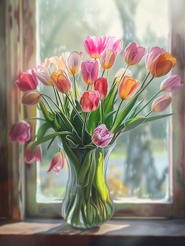 VwrxnchCoatx Colorful Flowers Kreuzstich Stickpackungen Vorgedruckt Set Erwachsene, 11CT 40x50cm（15.75 * 19.69in） Pre-Printed Embroidery Templates, Embroidery Pictures von VwrxnchCoatx