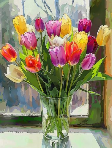 VwrxnchCoatx Colorful Flowers Sticken Set Erwachsene Kreuzstich Bild, 11CT 40x50cm（15.75 * 19.69in） gobelin stickbilder zum selbersticken for Beginners Adults Needlepoint von VwrxnchCoatx