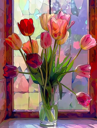 VwrxnchCoatx Colorful Flowers Vorgedruckt Kreuzstich Stickpackung 11CT 40x50cm（15.75 * 19.69in） Stamped Embroidery Kits for Adults Wall Art Home Decoration von VwrxnchCoatx