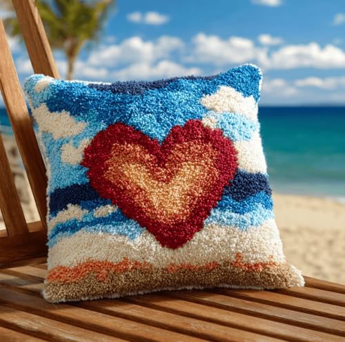 VwrxnchCoatx Knüpfset Für Erwachsene,Blumen 43X43Cm Knüpfkissen Zum Selber Knüpfen,Häkelgarn,Farbiger,Vorgedruckter Leinenteppich,Handarbeit,Diy-Kissenbezug,Knüpfset,Heimwerken,Sofadekoration von VwrxnchCoatx