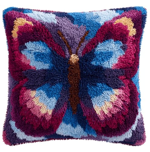 VwrxnchCoatx Knüpfset Für Erwachsene,Blumen 43X43Cm Knüpfkissen Zum Selber Knüpfen,Häkelgarn,Farbiger,Vorgedruckter Leinenteppich,Handarbeit,Diy-Kissenbezug,Knüpfset,Heimwerken,Sofadekoration von VwrxnchCoatx