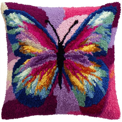 VwrxnchCoatx Knüpfset Für Erwachsene,Blumen 43X43Cm Knüpfkissen Zum Selber Knüpfen,Häkelgarn,Farbiger,Vorgedruckter Leinenteppich,Handarbeit,Diy-Kissenbezug,Knüpfset,Heimwerken,Sofadekoration von VwrxnchCoatx