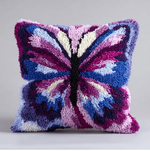 VwrxnchCoatx Knüpfset Für Erwachsene,Blumen 43X43Cm Knüpfkissen Zum Selber Knüpfen,Häkelgarn,Farbiger,Vorgedruckter Leinenteppich,Handarbeit,Diy-Kissenbezug,Knüpfset,Heimwerken,Sofadekoration von VwrxnchCoatx