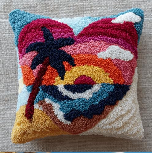 VwrxnchCoatx Knüpfset Für Erwachsene,Blumen 43X43Cm Knüpfkissen Zum Selber Knüpfen,Häkelgarn,Farbiger,Vorgedruckter Leinenteppich,Handarbeit,Diy-Kissenbezug,Knüpfset,Heimwerken,Sofadekoration von VwrxnchCoatx