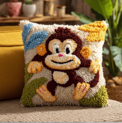 VwrxnchCoatx Knüpfset Für Erwachsene,Blumen 43X43Cm Knüpfkissen Zum Selber Knüpfen,Häkelgarn,Farbiger,Vorgedruckter Leinenteppich,Handarbeit,Diy-Kissenbezug,Knüpfset,Heimwerken,Sofadekoration von VwrxnchCoatx