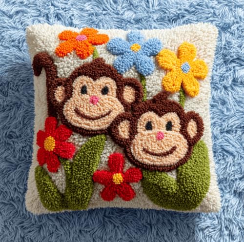 VwrxnchCoatx Knüpfset Für Erwachsene,Blumen 43X43Cm Knüpfkissen Zum Selber Knüpfen,Häkelgarn,Farbiger,Vorgedruckter Leinenteppich,Handarbeit,Diy-Kissenbezug,Knüpfset,Heimwerken,Sofadekoration von VwrxnchCoatx