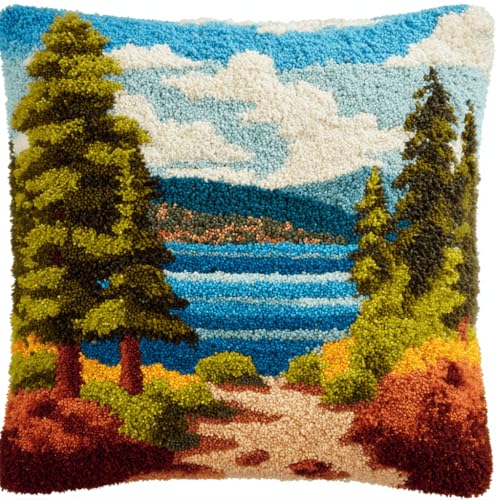 VwrxnchCoatx Knüpfset Für Erwachsene,Blumen 43X43Cm Knüpfkissen Zum Selber Knüpfen,Häkelgarn,Farbiger,Vorgedruckter Leinenteppich,Handarbeit,Diy-Kissenbezug,Knüpfset,Heimwerken,Sofadekoration von VwrxnchCoatx