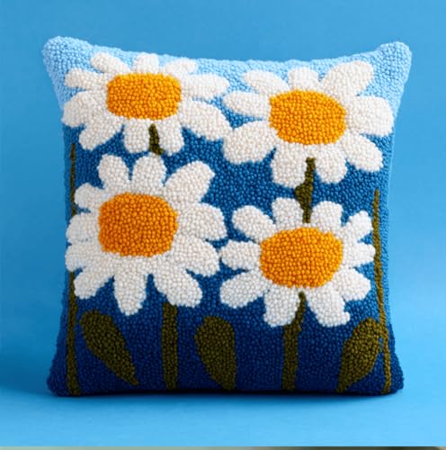 VwrxnchCoatx Knüpfset Für Erwachsene,Blumen 43X43Cm Knüpfkissen Zum Selber Knüpfen,Häkelgarn,Farbiger,Vorgedruckter Leinenteppich,Handarbeit,Diy-Kissenbezug,Knüpfset,Heimwerken,Sofadekoration von VwrxnchCoatx