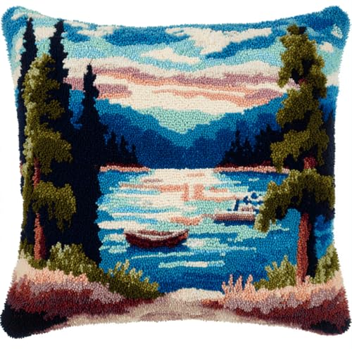 VwrxnchCoatx Knüpfset Für Erwachsene,Blumen 43X43Cm Knüpfkissen Zum Selber Knüpfen,Häkelgarn,Farbiger,Vorgedruckter Leinenteppich,Handarbeit,Diy-Kissenbezug,Knüpfset,Heimwerken,Sofadekoration von VwrxnchCoatx