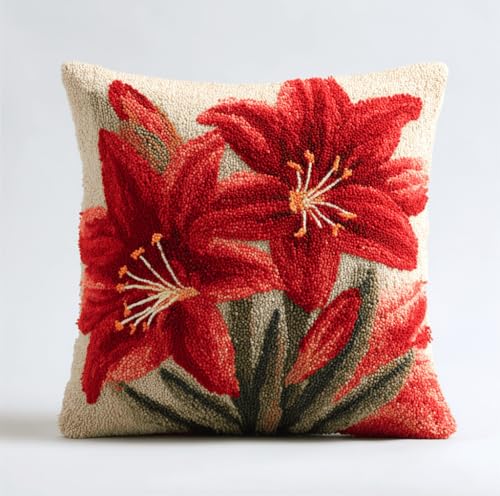 VwrxnchCoatx Knüpfset Für Erwachsene,Blumenhirsch 43X43Cm Knüpfkissen Zum Selber Knüpfen,Häkelgarn,Farbiger,Vorgedruckter Leinenteppich,Handarbeit,Diy-Kissenbezug,Knüpfset,Heimwerken,Sofadekoration von VwrxnchCoatx