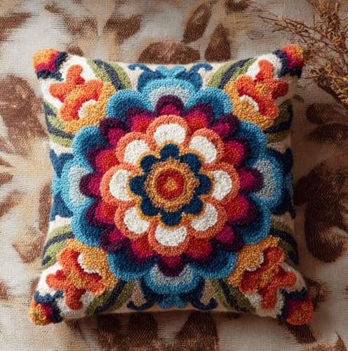 VwrxnchCoatx Knüpfset Für Erwachsene,Cartoon-Augen 43X43Cm Knüpfkissen Zum Selber Knüpfen,Häkelgarn,Farbiger,Vorgedruckter Leinenteppich,Handarbeit,Diy-Kissenbezug,Knüpfset,Heimwerken,Sofadekoration von VwrxnchCoatx