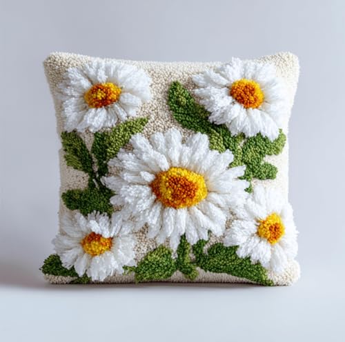 VwrxnchCoatx Knüpfset Für Erwachsene,Chrysantheme 43X43Cm Knüpfkissen Zum Selber Knüpfen,Häkelgarn,Farbiger,Vorgedruckter Leinenteppich,Handarbeit,Diy-Kissenbezug,Knüpfset,Heimwerken,Sofadekoration von VwrxnchCoatx