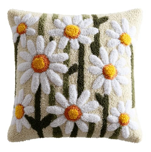 VwrxnchCoatx Knüpfset Für Erwachsene,Chrysantheme 43X43Cm Knüpfkissen Zum Selber Knüpfen,Häkelgarn,Farbiger,Vorgedruckter Leinenteppich,Handarbeit,Diy-Kissenbezug,Knüpfset,Heimwerken,Sofadekoration von VwrxnchCoatx