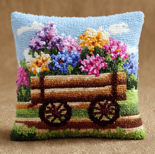 VwrxnchCoatx Knüpfset Für Erwachsene,Chrysantheme 43X43Cm Knüpfkissen Zum Selber Knüpfen,Häkelgarn,Farbiger,Vorgedruckter Leinenteppich,Handarbeit,Diy-Kissenbezug,Knüpfset,Heimwerken,Sofadekoration von VwrxnchCoatx