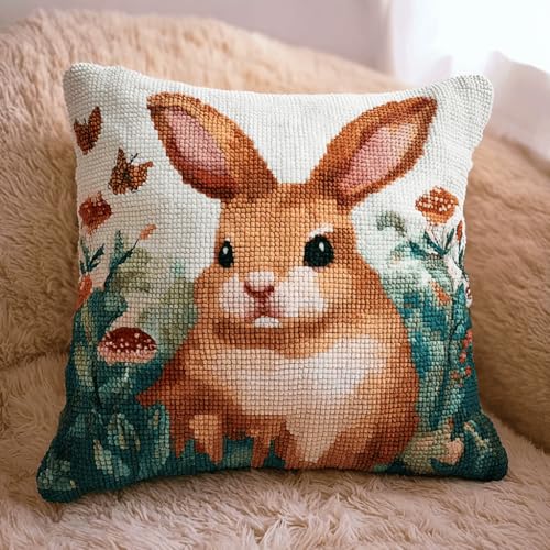VwrxnchCoatx Knüpfset Für Erwachsene,Driftflasche 43X43Cm Knüpfkissen Zum Selber Knüpfen,Häkelgarn,Farbiger,Vorgedruckter Leinenteppich,Handarbeit,Diy-Kissenbezug,Knüpfset,Heimwerken,Sofadekoration von VwrxnchCoatx