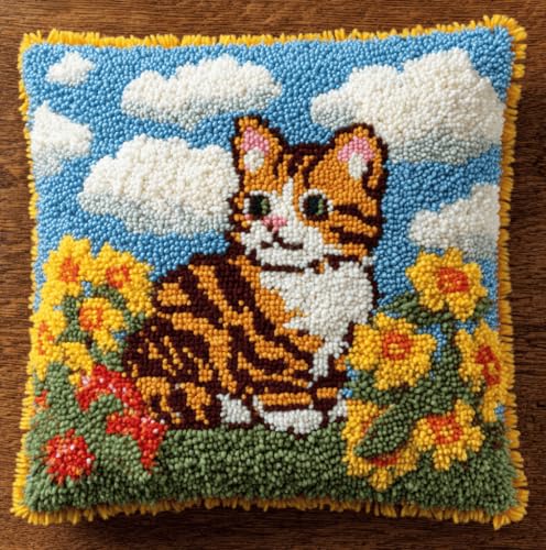 VwrxnchCoatx Knüpfset Für Erwachsene,Grüne Wälder 43X43Cm Knüpfkissen Zum Selber Knüpfen,Häkelgarn,Farbiger,Vorgedruckter Leinenteppich,Handarbeit,Diy-Kissenbezug,Knüpfset,Heimwerken,Sofadekoration von VwrxnchCoatx