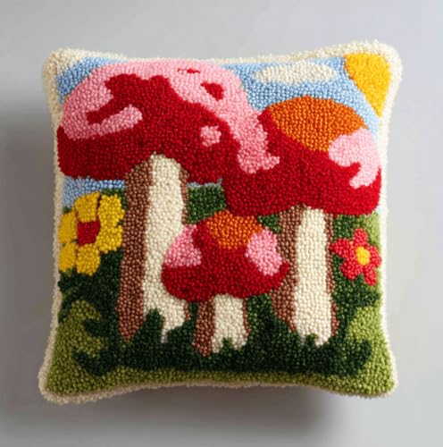 VwrxnchCoatx Knüpfset Für Erwachsene,Grüne Wälder 43X43Cm Knüpfkissen Zum Selber Knüpfen,Häkelgarn,Farbiger,Vorgedruckter Leinenteppich,Handarbeit,Diy-Kissenbezug,Knüpfset,Heimwerken,Sofadekoration von VwrxnchCoatx